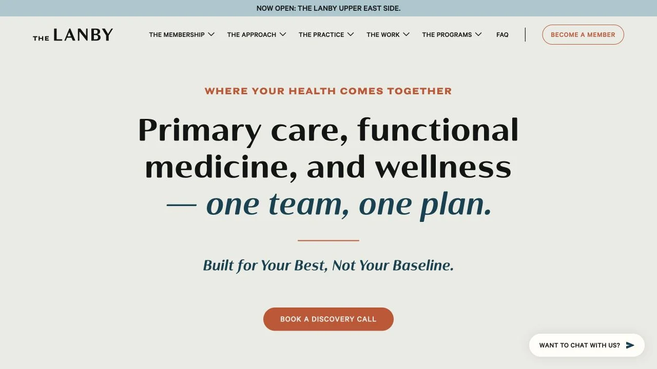The Lanby’s website explaining its combined primary care, functional medicine and wellness offering.